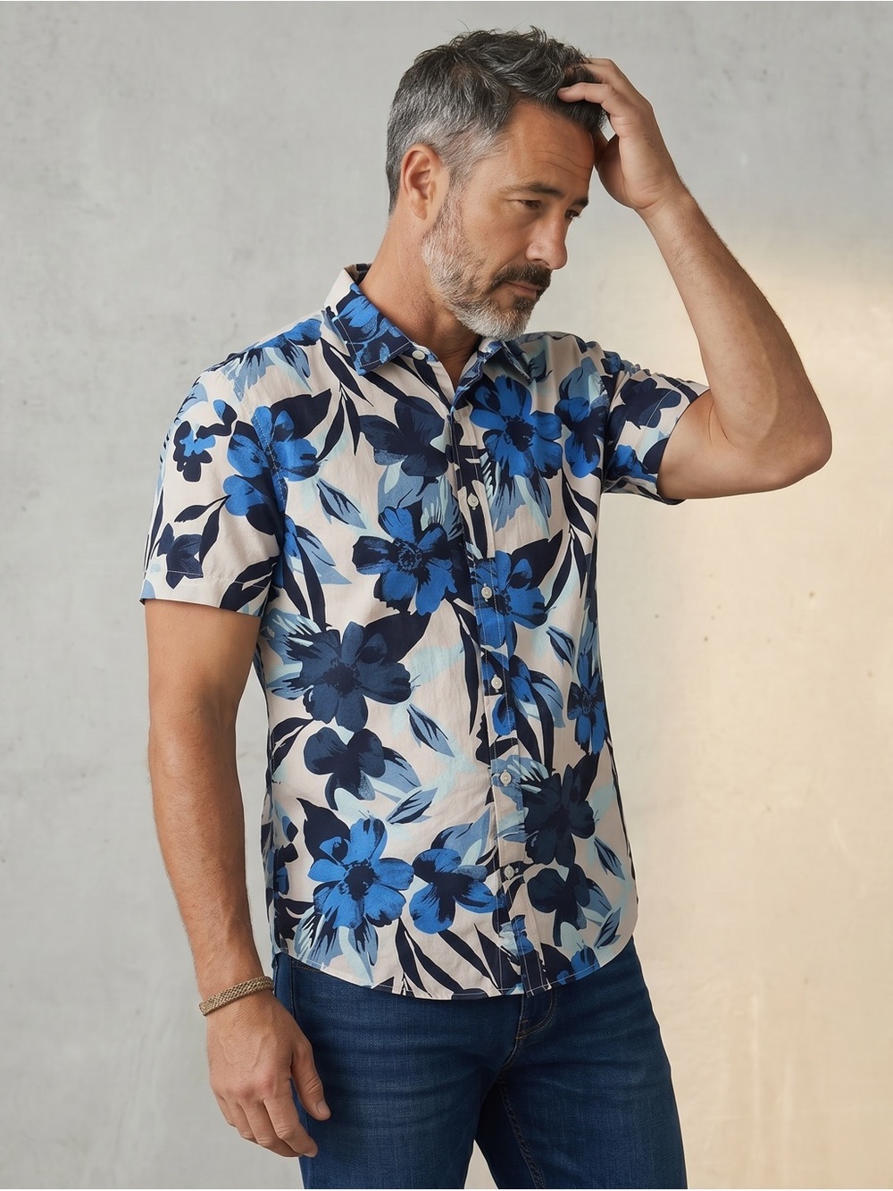 Banana Republic 100% Cotton Floral Shirt Men’s Medium M Slim Fit Blue Summer